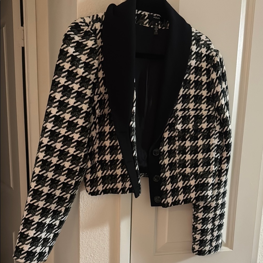 Aqua Black and White Houndstooth Blazer